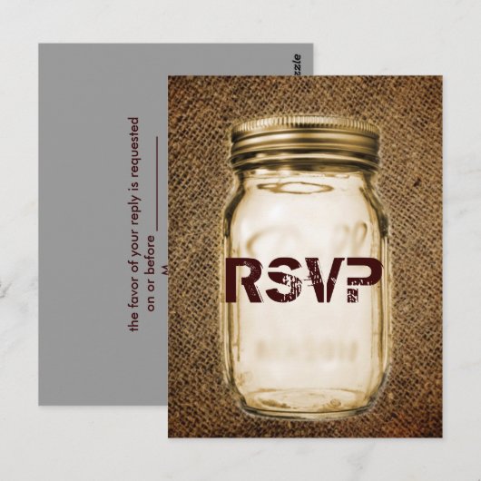 burlap mason jar western land buitenshuis bruiloft briefkaart (Voorkant / Achterkant)
