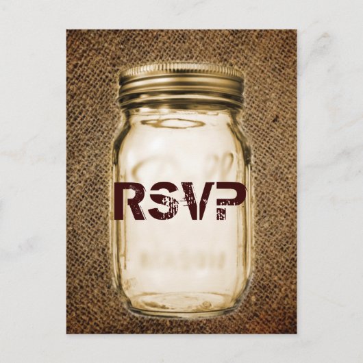 burlap mason jar western land buitenshuis bruiloft briefkaart (Voorkant)