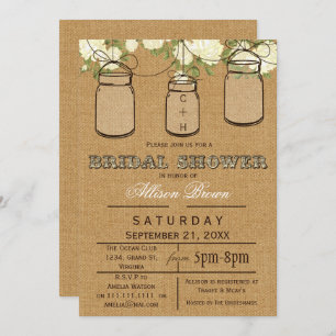 Burlap, Mason Jars, Rustic vrijgezellenfeest Invit Kaart