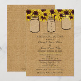 Burlap Mason Jars Sunflower Rehearsal Dinner Kaart