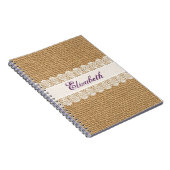 Burlap met Delicate Lace - Shabby Chic Monogram Notitieboek (Rechterzijde)
