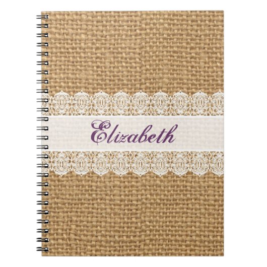 Burlap met Delicate Lace - Shabby Chic Monogram Notitieboek (Voorkant)
