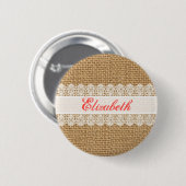 Burlap met Delicate Lace - Shabby Chic Monogram Ronde Button 5,7 Cm (Voorkant /achterkant)