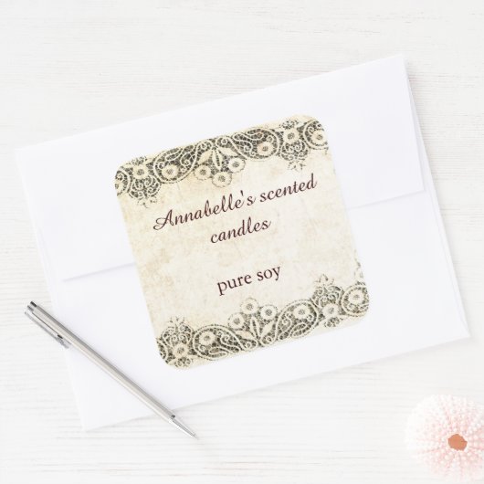 Burlap met  kantkaars sticker (Envelop)