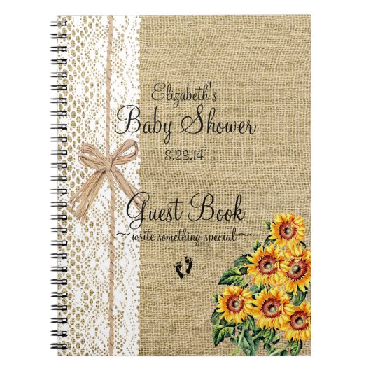 Burlap met Lace Afbeelding Sunflower Guest Book Notitieboek (Voorkant)