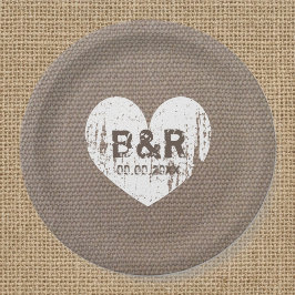 Burlap  monogram bbq bruiloft papier borden papieren bordje