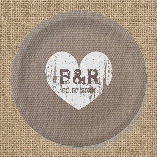 Burlap monogram bbq bruiloft papier borden papieren bordje