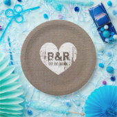 Burlap  monogram bbq bruiloft papier borden papieren bordje (Feest)