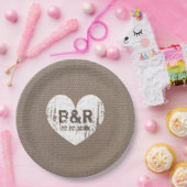 Burlap  monogram bbq bruiloft papier borden papieren bordje (Feest)