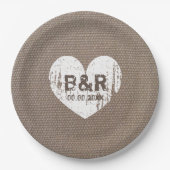 Burlap  monogram bbq bruiloft papier borden papieren bordje (Voorkant)