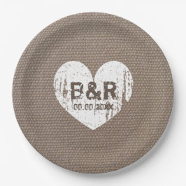 Burlap  monogram bbq bruiloft papier borden papieren bordje