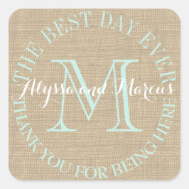 Burlap Monogram Beste dag ooit Vierkante Sticker
