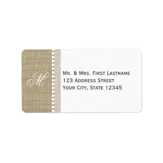 Burlap monogram harten etiket (Voorkant)