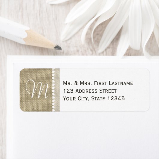 Burlap monogram harten etiket (Insitu)