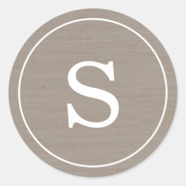 Burlap Monogram Ronde Sticker