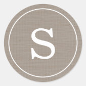 Burlap Monogram Ronde Sticker (Voorkant)