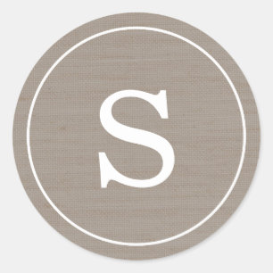 Burlap Monogram Ronde Sticker