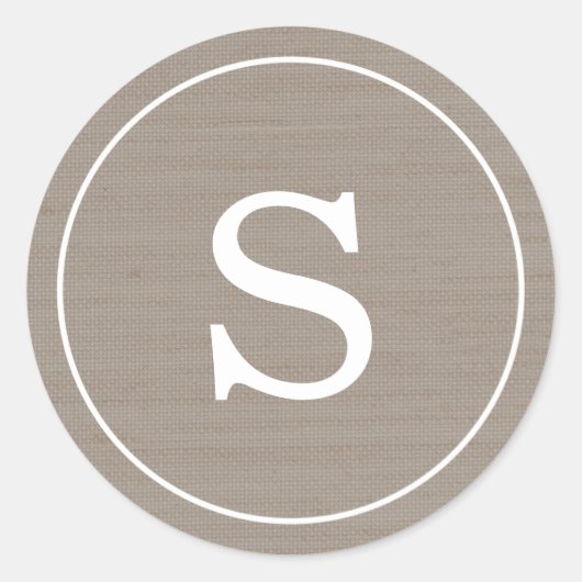 Burlap Monogram Ronde Sticker (Voorkant)