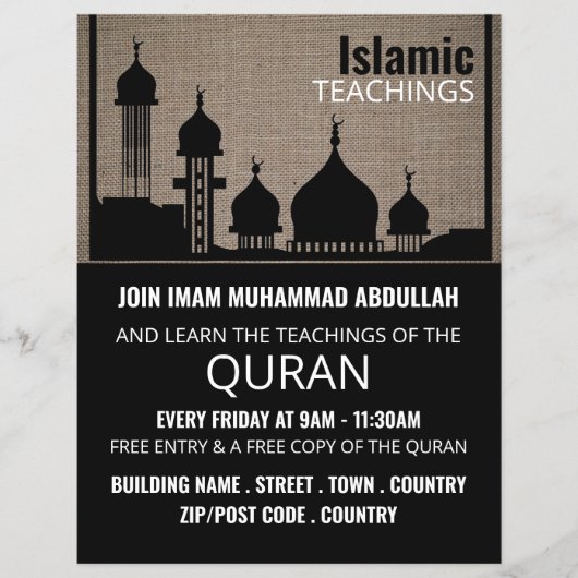 Burlap Mosque Silhouette, Islamic Teaching Advert Flyer (Voorkant)