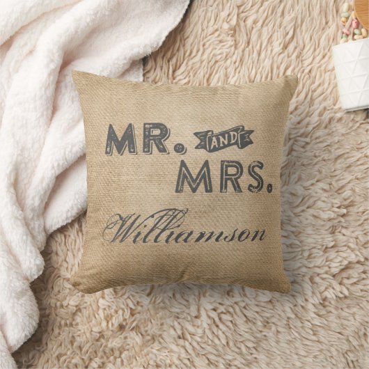 Burlap Mr. en Mrs. Forever en Altijd Kussen (Deken)
