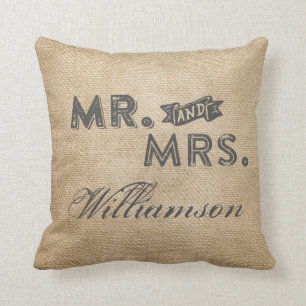 Burlap Mr. en Mrs. Forever en Altijd Kussen