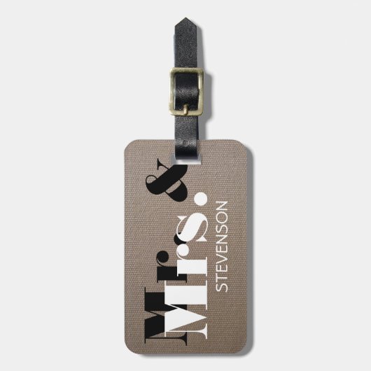 Burlap Mr. en Mrs. Reisend bagagelabel voor nieuwp (Voorkant verticaal)