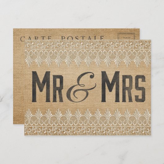 Burlap Mr & Mrs Briefkaart (Voorkant / Achterkant)