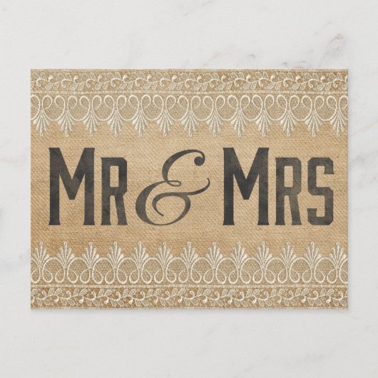 Burlap Mr & Mrs Briefkaart (Voorkant)