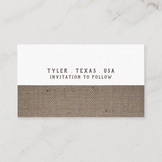 Burlap Mustache redt de datum Informatiekaartje (Achterkant)