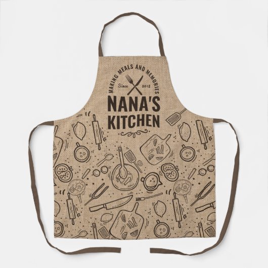 Burlap Nana Kitchen Grandmas Birthday Gift Baking  Schort (Voorkant)