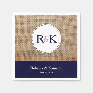 Burlap & Navy Blauw Monogrammed Bruiloft Servetten
