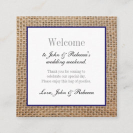 Burlap & Navy Blue bruiloft welkom Kaart
