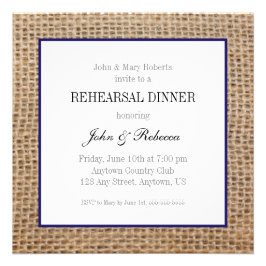 Burlap & Navy Blue Huwelijksrepetitie Diner 13,3x13,3 Vierkante Uitnodiging Kaart