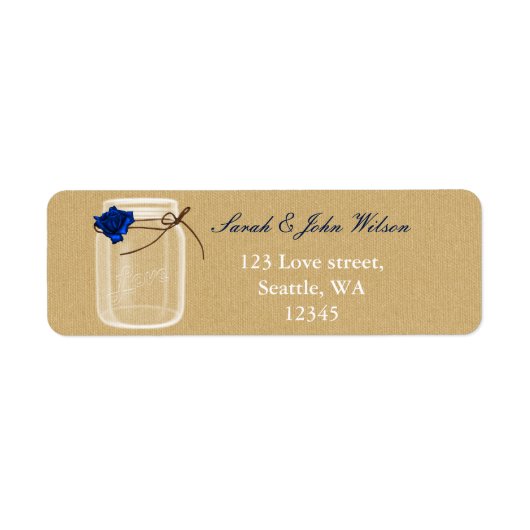 burlap navy blue roos mason jar address label (Voorkant)