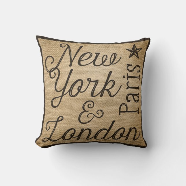 Burlap New York London Kussen (Voorkant)