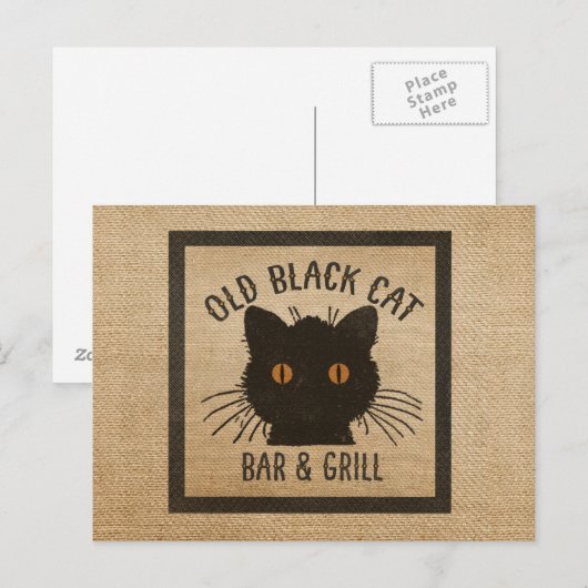 Burlap Old Black CAt Bar en grill Briefkaart (Voorkant / Achterkant)