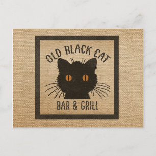 Burlap Old Black CAt Bar en grill Briefkaart