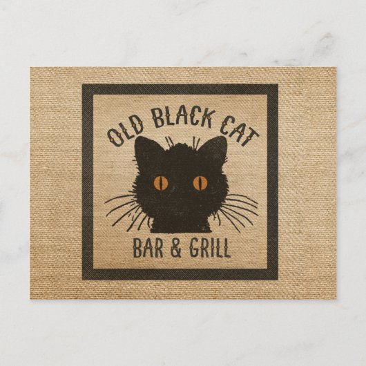 Burlap Old Black CAt Bar en grill Briefkaart (Voorkant)