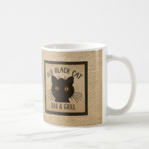 Burlap Old Black CAt Bar en grill Koffiemok