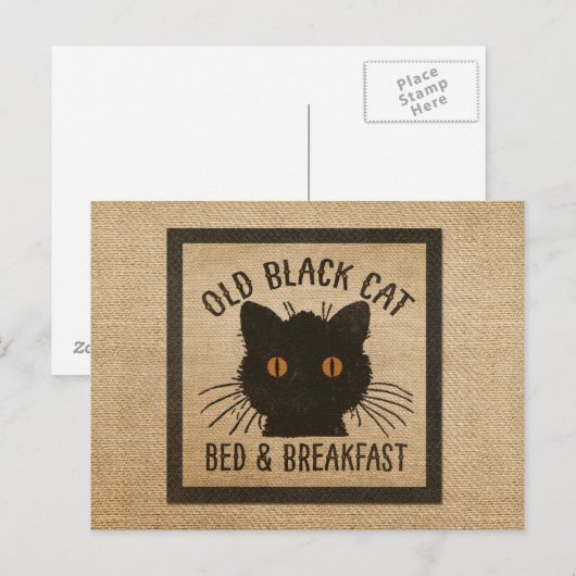Burlap Old Black Cat Bed Breakfast Briefkaart (Voorkant / Achterkant)