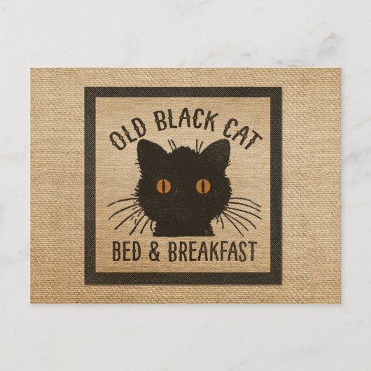 Burlap Old Black Cat Bed Breakfast Briefkaart (Voorkant)