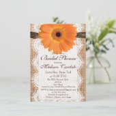 Burlap Oranje Daisy Bridal Shower Invitations Kaart (Staand voorkant)