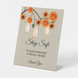 Burlap Oranje Floral Mason Jar Wedding Safety Reclamebord Met Voetstuk