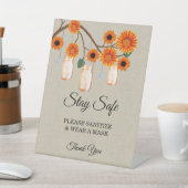 Burlap Oranje Floral Mason Jar Wedding Safety Reclamebord Met Voetstuk (Insitu)