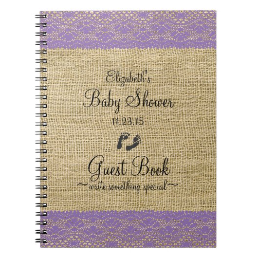 Burlap Paars Afbeelding Baby shower Guest Book Notitieboek (Voorkant)
