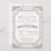 Burlap Paars & Lace Baby shower Invitation Kaart (Voorkant)