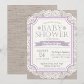 Burlap Paars & Lace Baby shower Invitation Kaart (Voorkant / Achterkant)