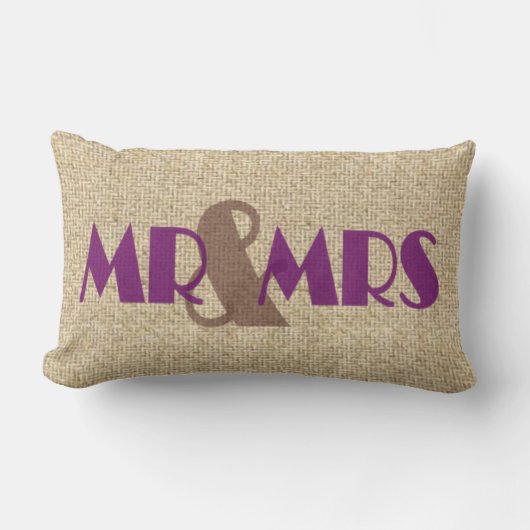 Burlap paars : mevrouw bruiloft decoratief kussens (Voorkant)