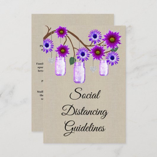 Burlap Paarse Bloemen Mason Jar Veiligheidsmaatreg Informatiekaartje (Voorkant / Achterkant)