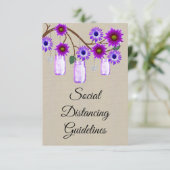 Burlap Paarse Bloemen Mason Jar Veiligheidsmaatreg Informatiekaartje (Staand voorkant)